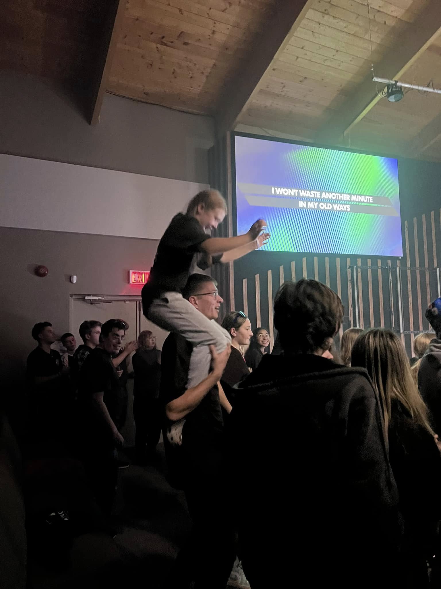 Welcoming moment among church members